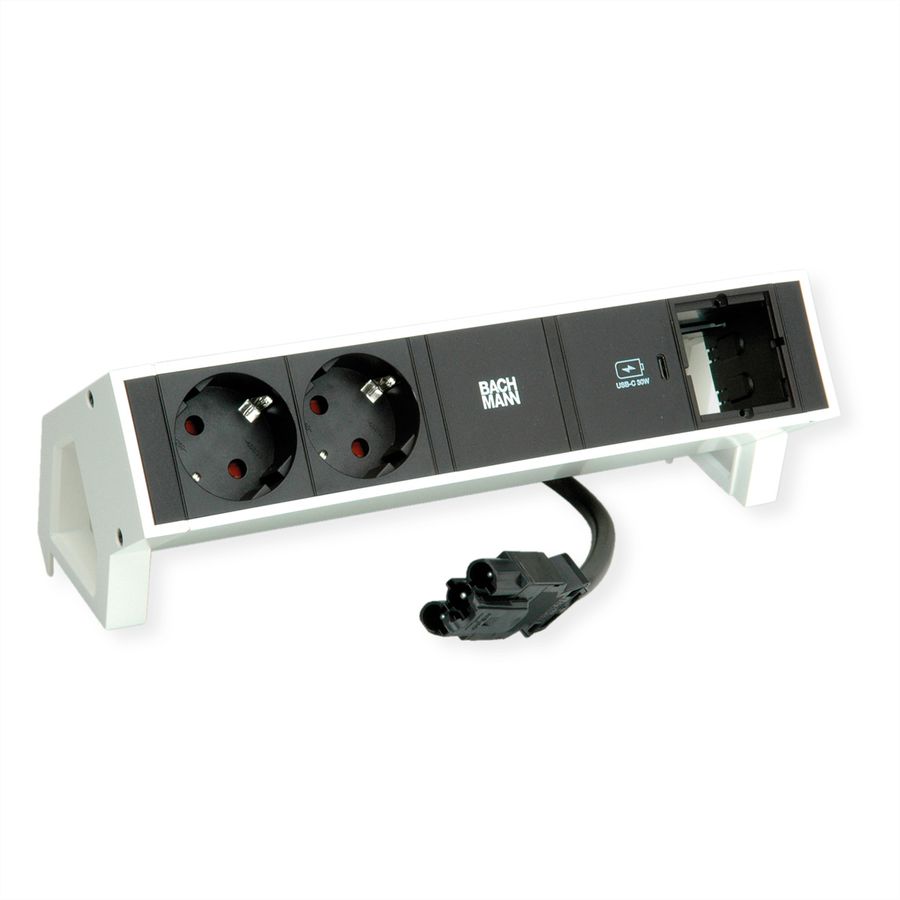 BACHMANN DESK2 2xbeschermend contact USB C, USB Lader 30W 1xABD 0,2m GST18 wit