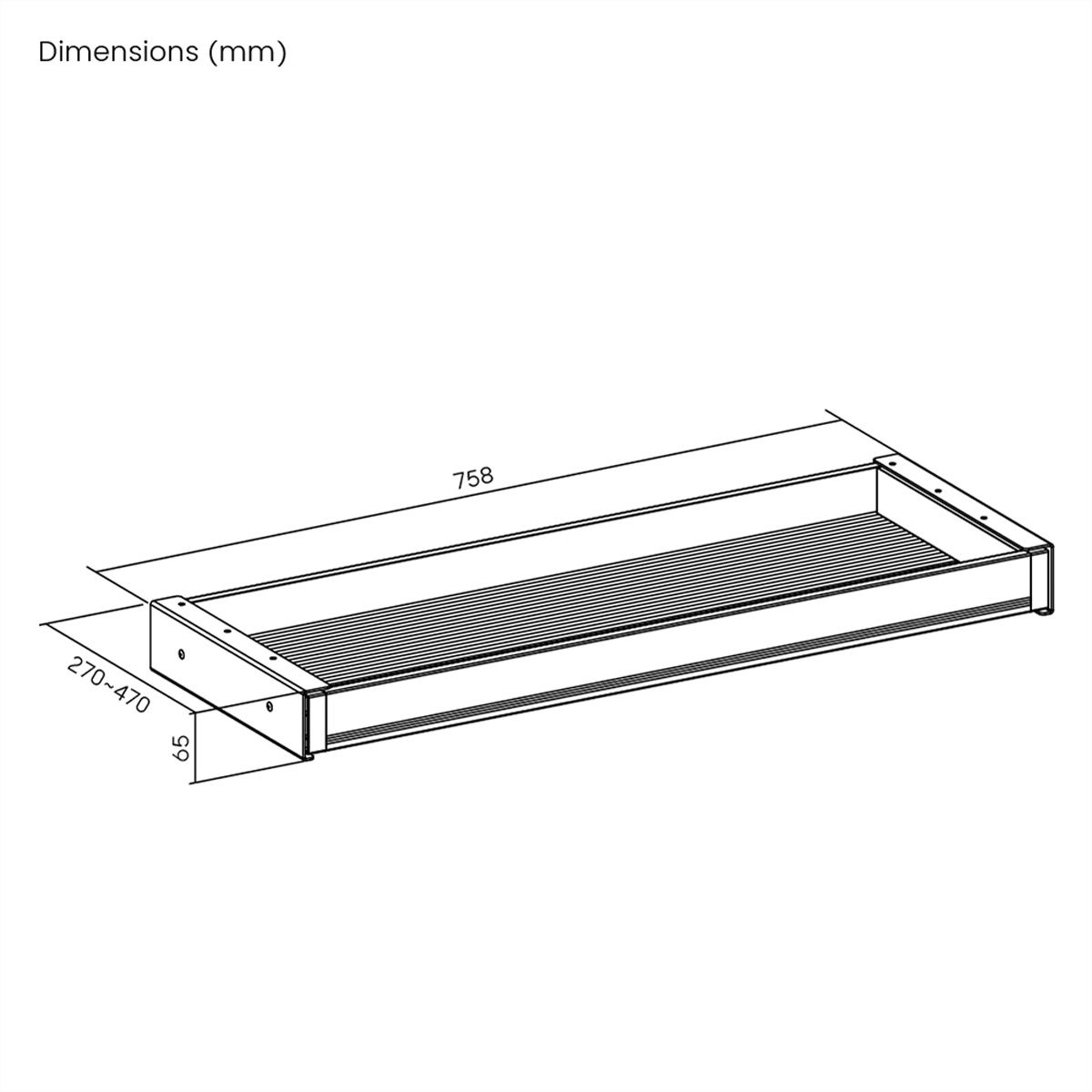 VALUE Ultra-Slim Underdesk Mount Storage Drawer, 758 mm width, black