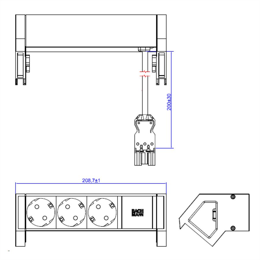 BACHMANN DESK2 ALU WHITE 3xCEE7/3 0.2m GST18 RAL9010