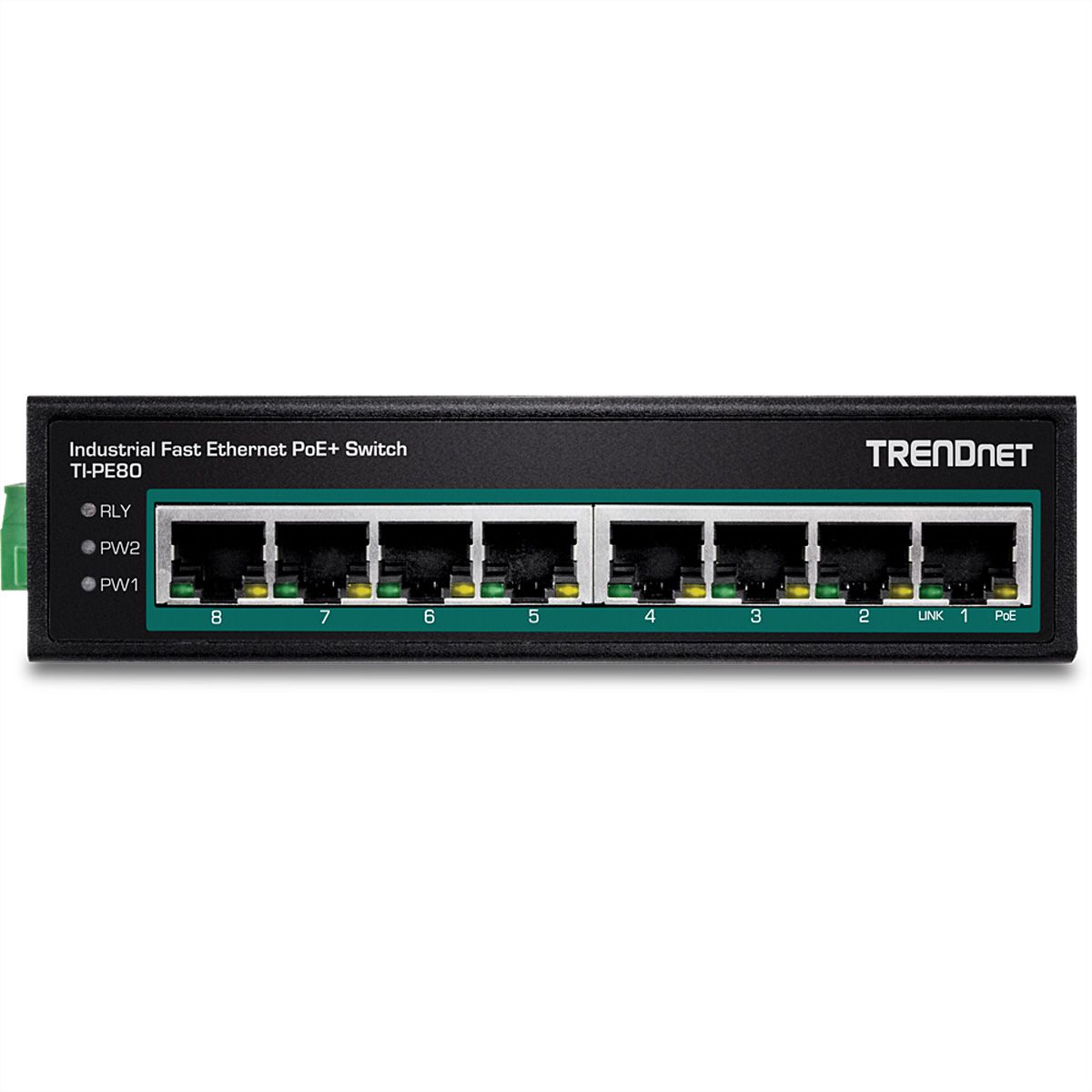TRENDnet TI-PE80 Industrial Fast Ethernet PoE+ DIN-Rail Switch 8-Port