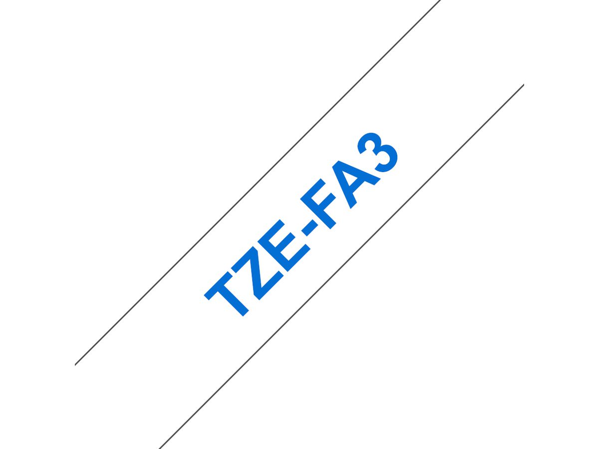 Brother Originele TZe-FA3 textieltapecassette – blauw op wit, breedte 12 mm