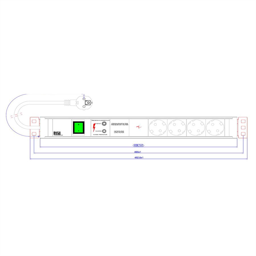 BACHMANN 19" PDU 1.5U 4xCEE7/3, Switch