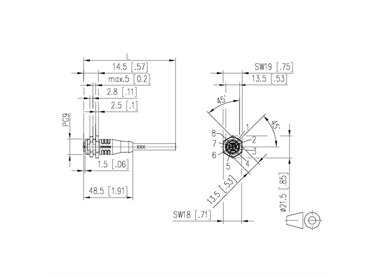 METZ CONNECT aansluitkabel M12 stekker recht/open end, 8-pins, X-gecodeerd, PUR, 1 m