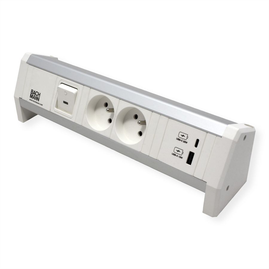 BACHMANN DESK 2xUTE 1xUSB A/C 22W 1xSwitch GST18 RAL9010