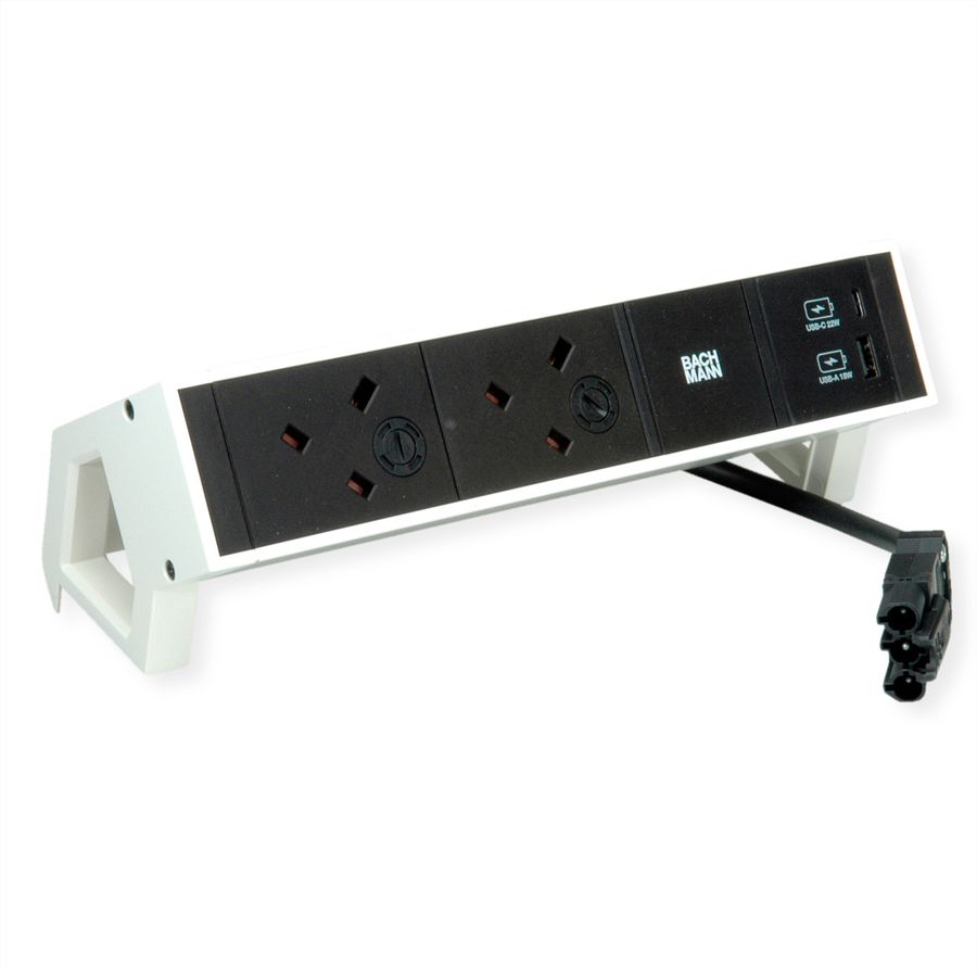 BACHMANN DESK2 2xUK 1xUSB A/C 22W, 0,2m GST18 RAL9010, Verenigd Koninkrijk