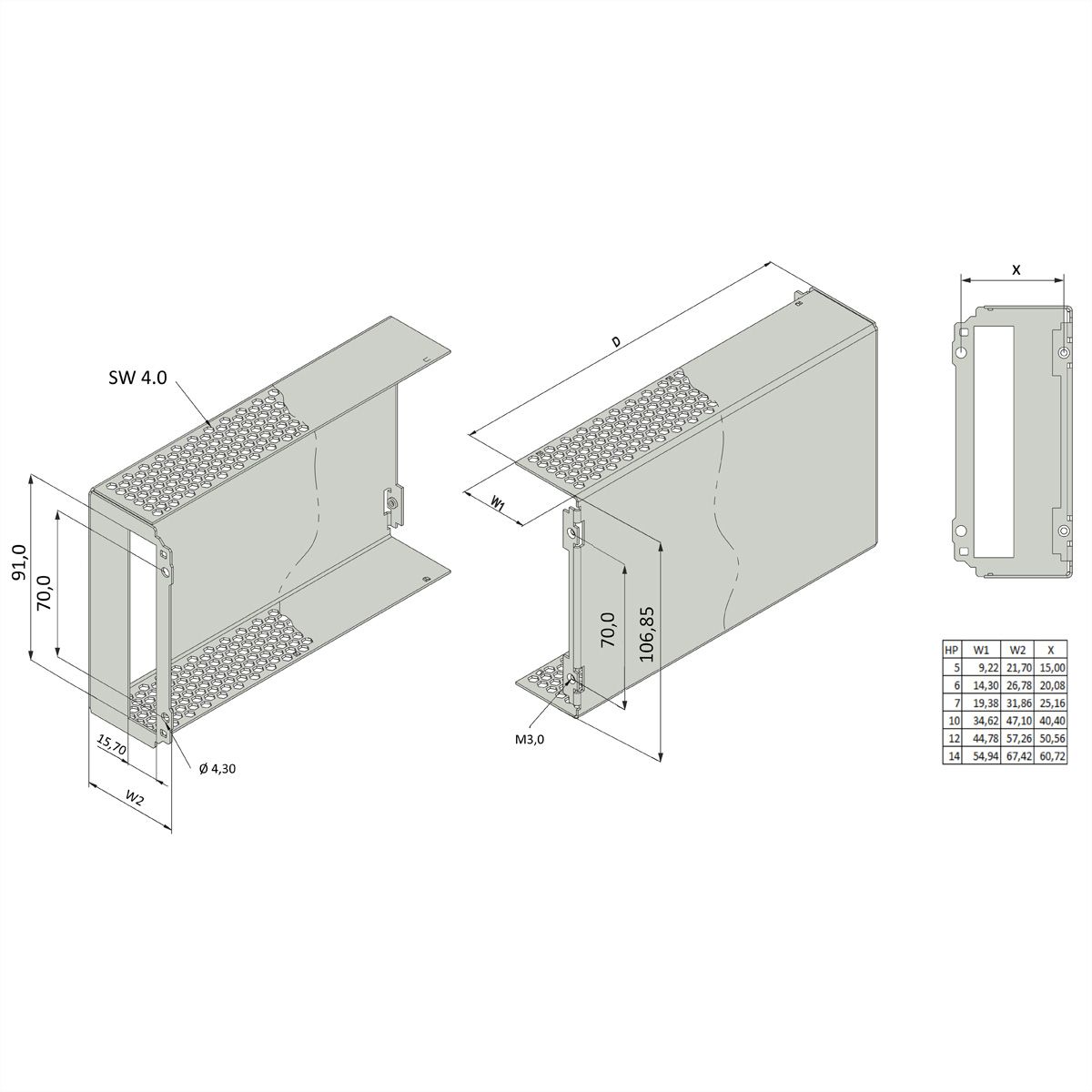 SCHROFF Perforated Hood For Frame Type PIU, 3U, 14HP, 227D