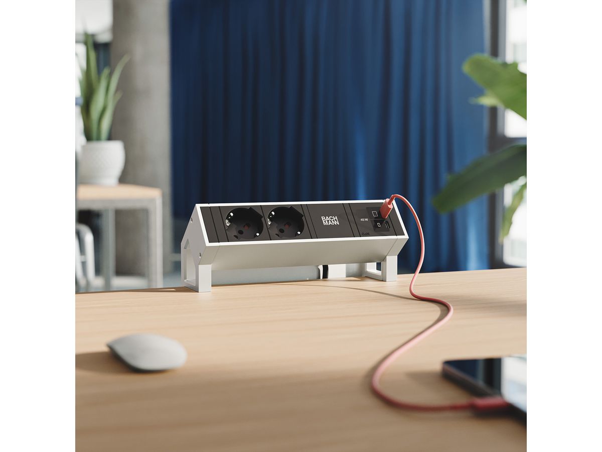 BACHMANN DESK2 2xP40 1xUSB C/C 45W, L=0.2m INOX