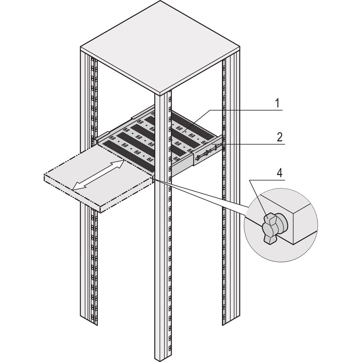 SCHROFF 19" uitschuifbare plank voor Varistar, Novastar, Eurorack, 70 kg, RAL 7021, 553W 900D