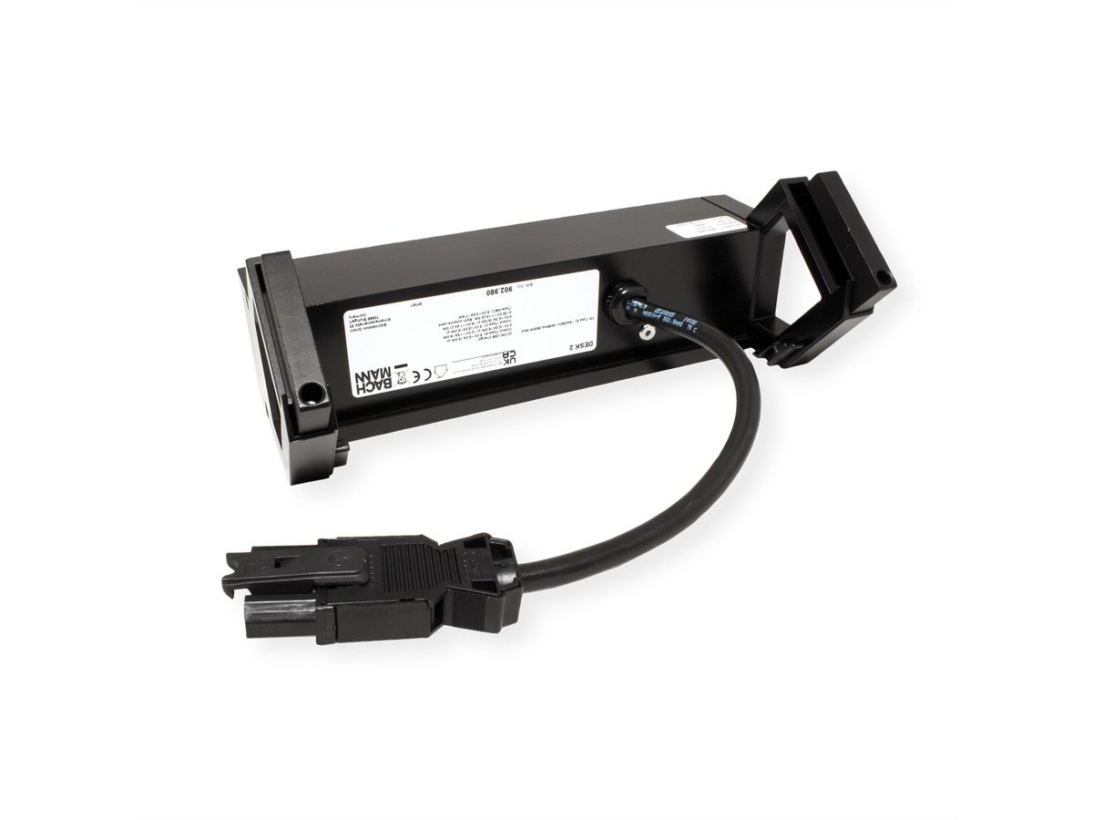 BACHMANN DESK2 2xUTE 1xUSB A/C 22W, GST18 RAL9005, schwarz, 0,2 m