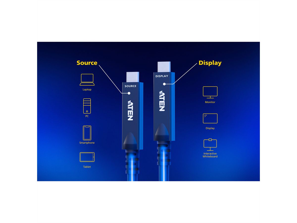 ATEN UE3415F aktives optisches Ultra HD-Kabel mit USB-C, schwarz, 15 m