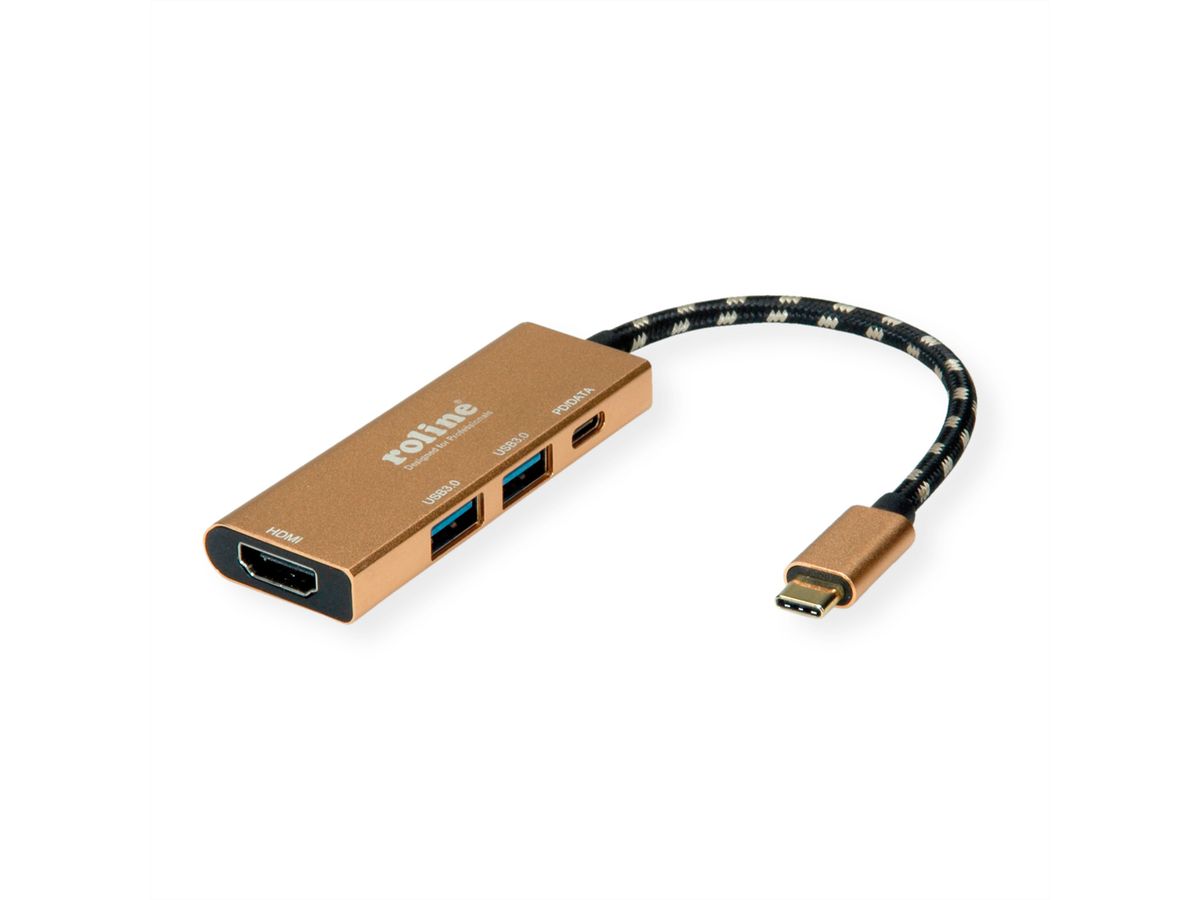 ROLINE GOLD USB Type C Docking Station, 4K HDMI, 2x USB 3.2 Gen 1 ports, 1x USB Type C PD (Power Delivery)
