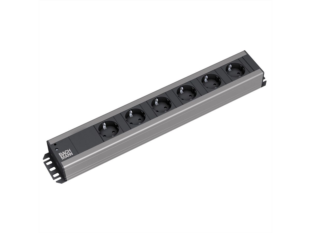 BACHMANN stekkerdoos 6x geaard contact, 19-inch rack-compatibel, 2 m