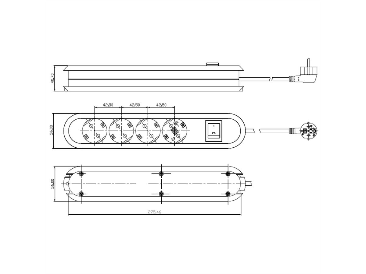 BACHMANN SMART stekkerdoos 4x geaard contact, met schakelaar, wit, 1,5 m