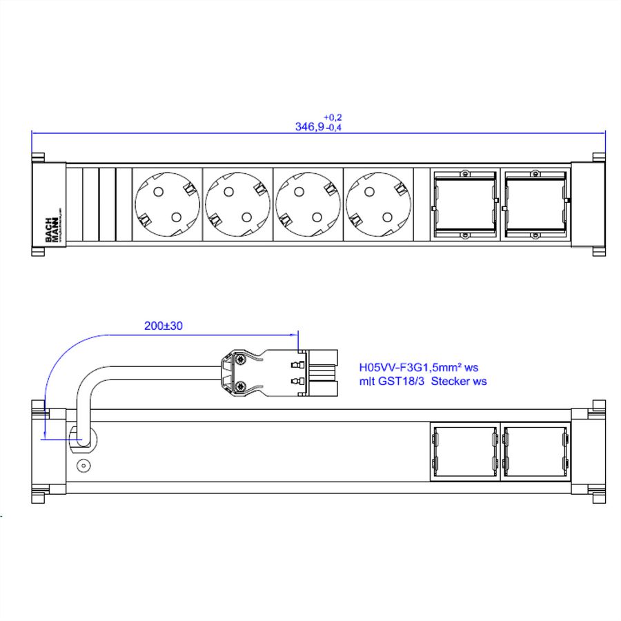 BACHMANN POWER FRAME 4xCEE7/3 2xCM 0.2m GST18 RAL9010