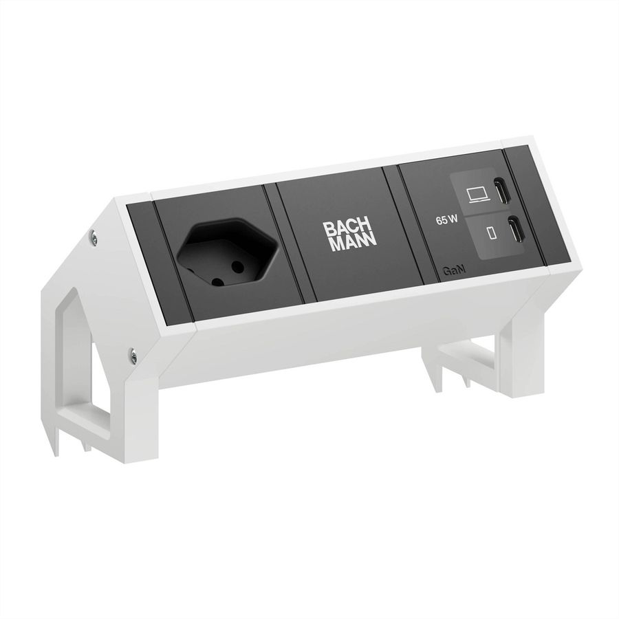 BACHMANN DESK2 1xCH 90° 1xUSB C/C 65W, L=0.2m RAL9010
