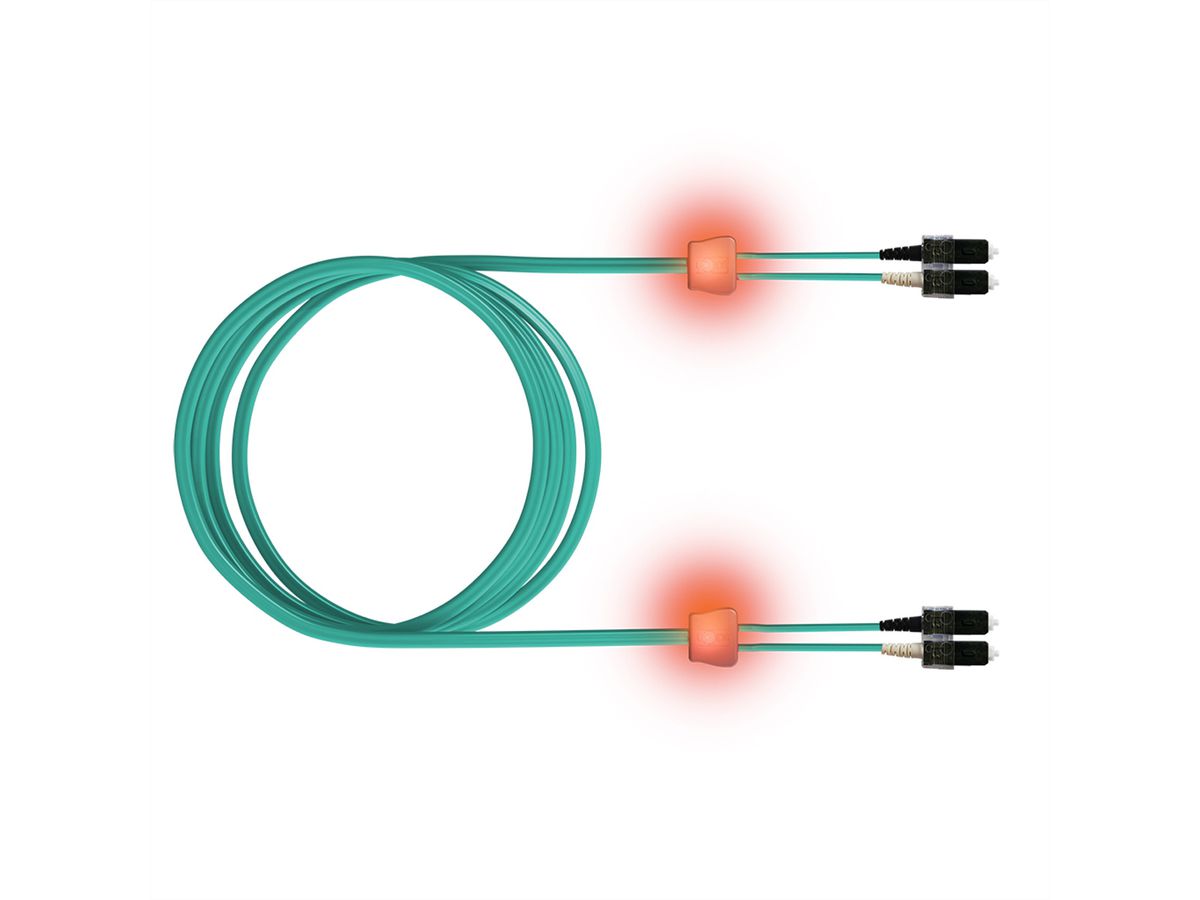 saCon Patch cables LED-Duplex 50/125µm OM3, SC/SC, turquoise, 1 m