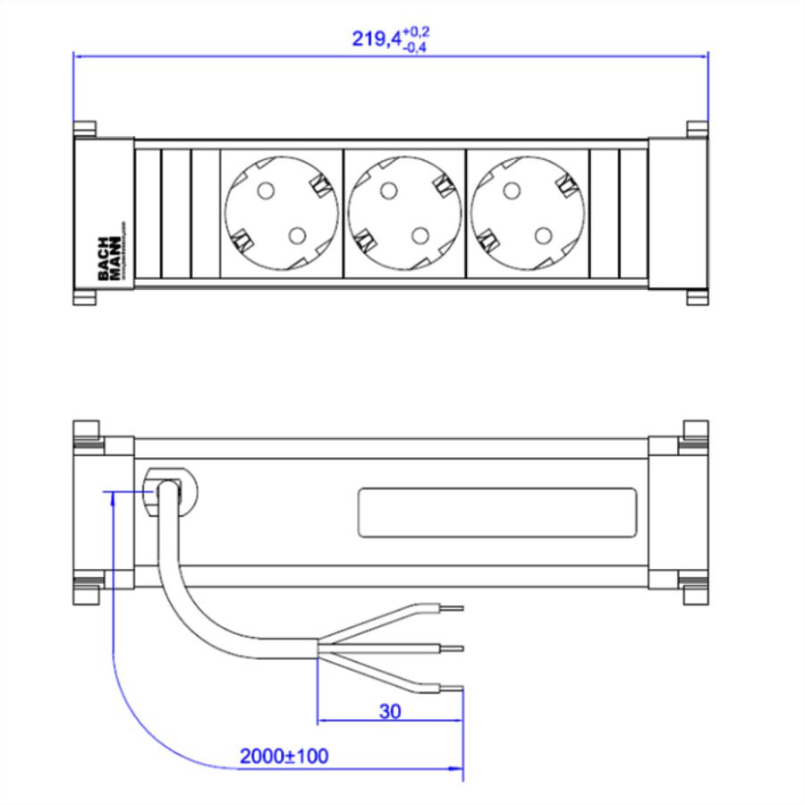 BACHMANN POWER FRAME 3xCEE7/3, Power 2.0m AEH incl. mounting plug