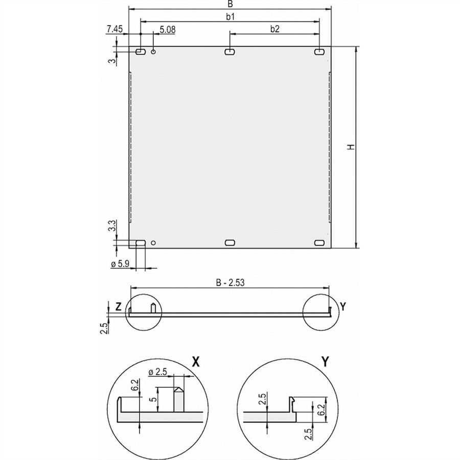 SCHROFF Frontplaat, U-profiel, Refrofit afscherming, 6 HE, 7 HE, 2,5 mm, Al, voorzijde geanodiseerd, achterzijde geleidend