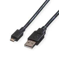 ROLINE USB 2.0 Kabel, USB A Male - Micro USB B Male, zwart, 0,8 m