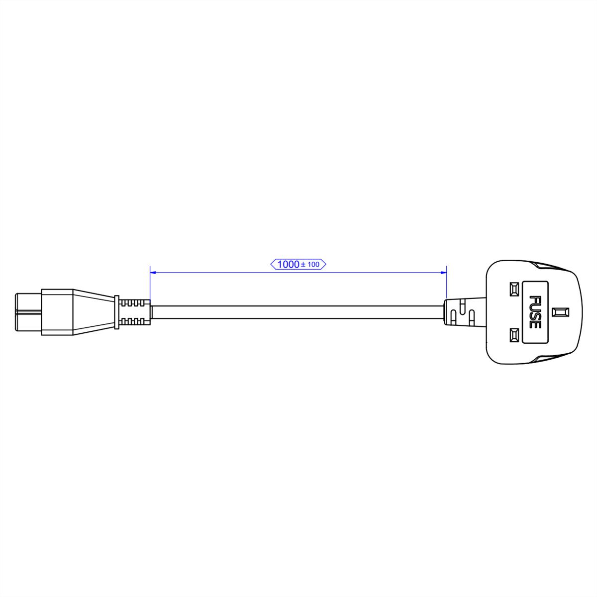BACHMANN H05VV-F 3G0,75 mm² zwart L: 1,0 m, UK/IEC C5