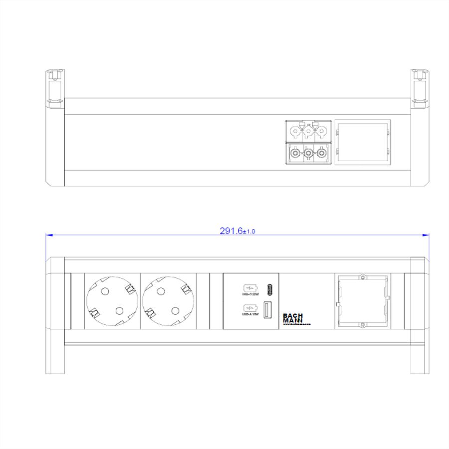 BACHMANN DESK 2xprotective contact USB A&C, USB Charger 22W 1xABD GST18