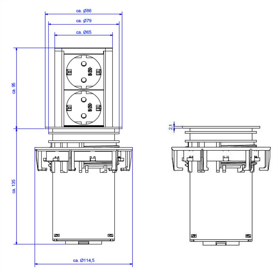 BACHMANN ELEVATOR 2x earthing contact, silver