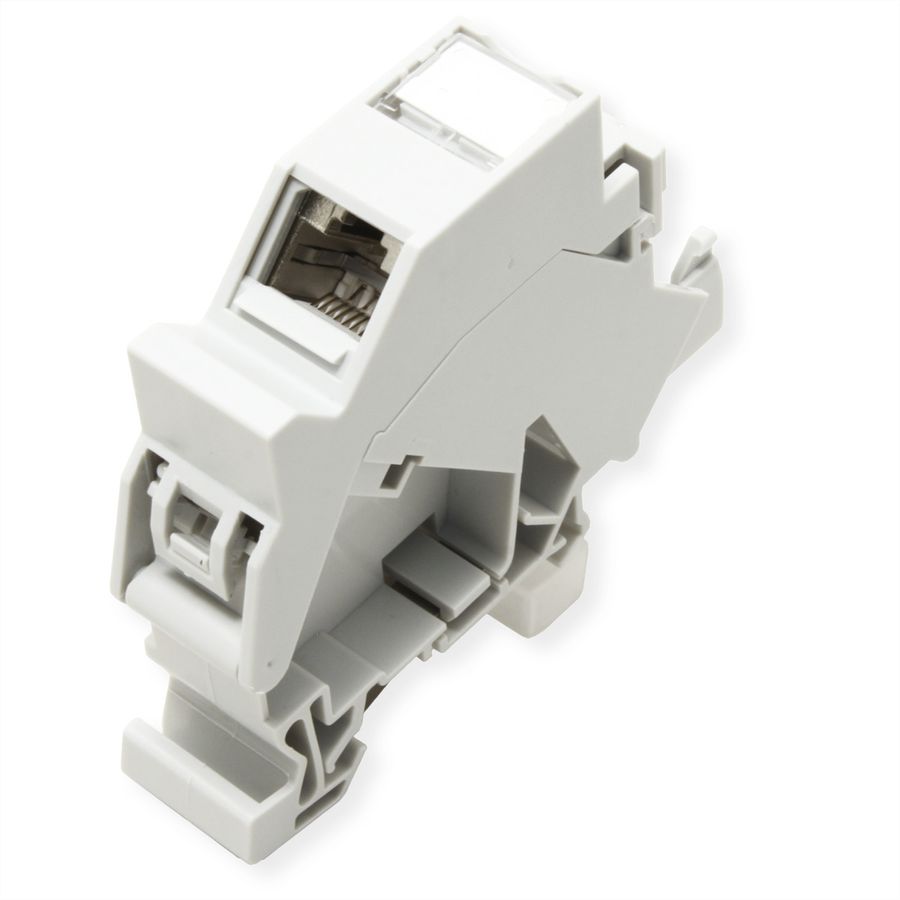 ROLINE Keystone Holder, with Cat.6A Keystone, shielded, DIN-Rail, 45°