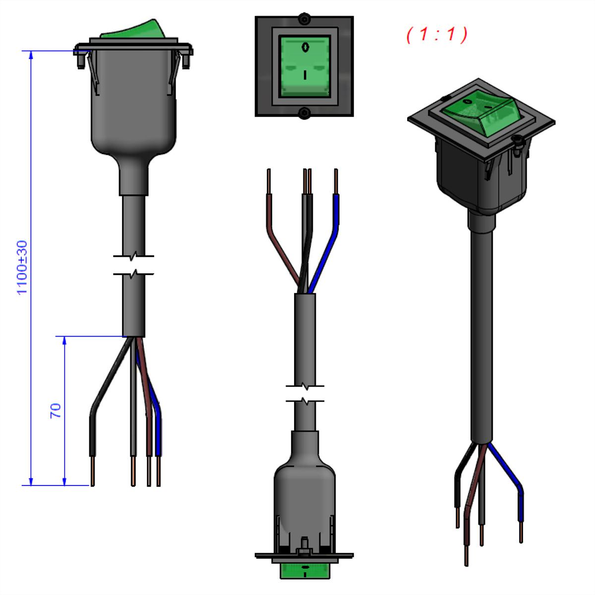 BACHMANN frame 1xswitch 2-pole green, Current 1.0m AEH