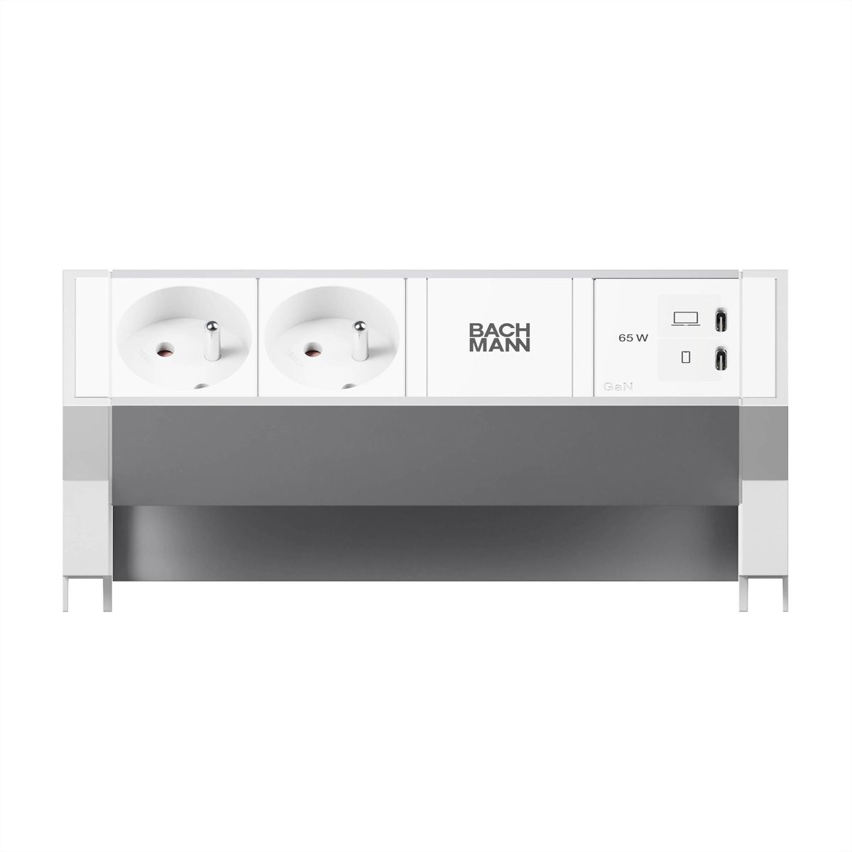BACHMANN DESK2 ALU WHITE 2xUTE, 1x USB-C 65W, L=0.2m, RAL9010