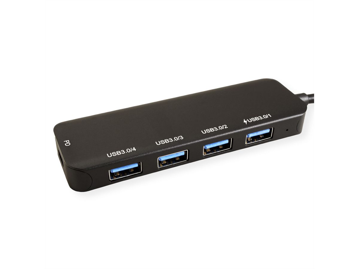 VALUE USB 3.2 Gen 1 hub, 4-poorts, type C aansluitkabel, met 1 PD poort