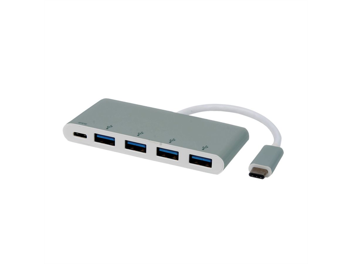 ROLINE USB 3.2 Gen 1 Hub, 4 Ports, Type C connection cable, with Power Supply (PD)