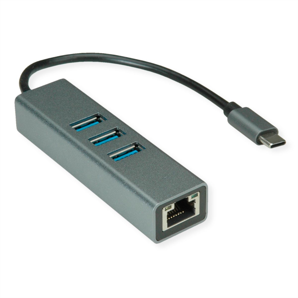 ROLINE USB Type C to Gigabit Ethernet Converter + Hub 3x
