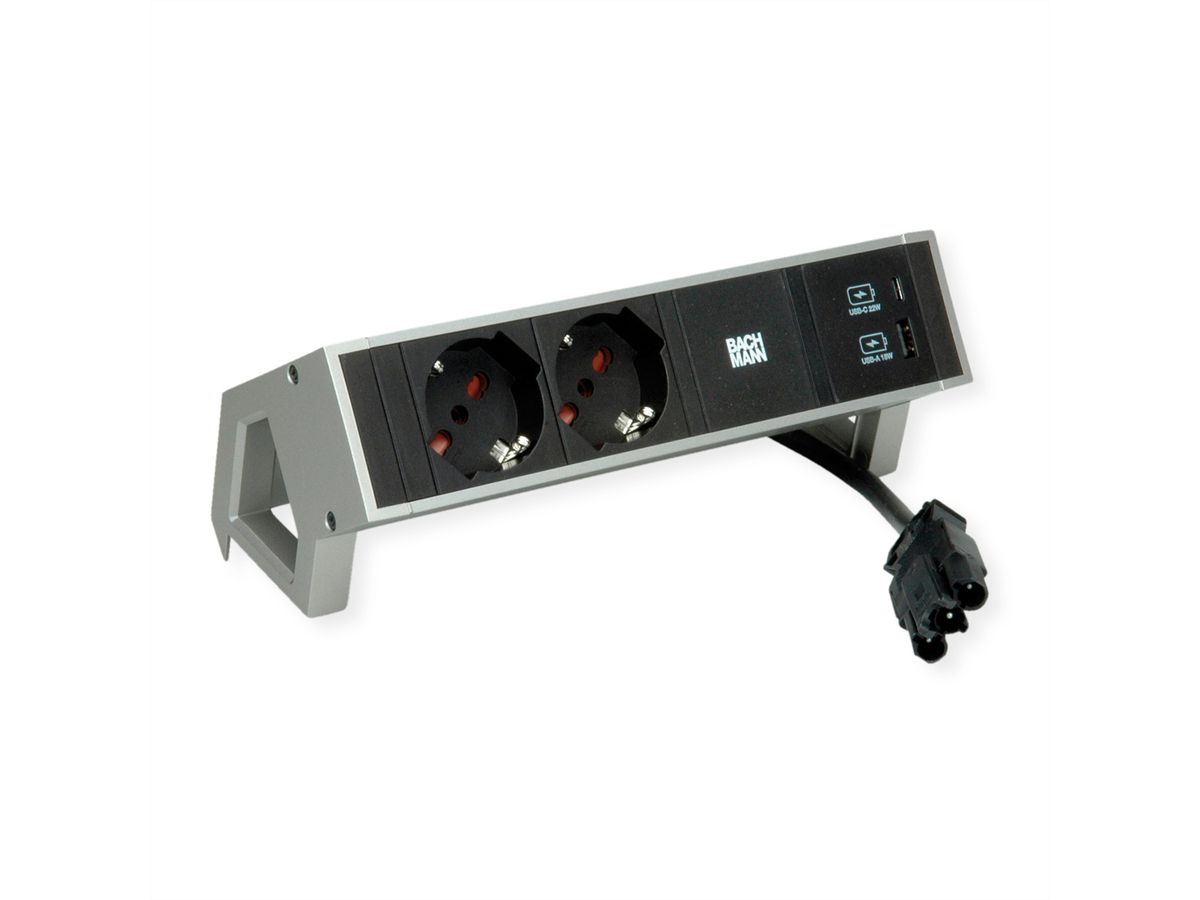 BACHMANN DESK2 2xP40 1xUSB A/C 22W, 0,2m GST18 INOX Italië