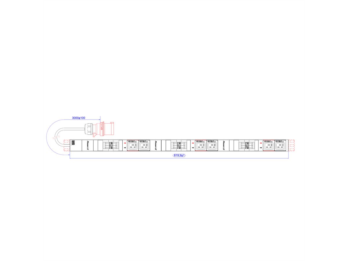 BACHMANN IT PDU ALU 0HE 6x C19 6x stroomonderbreker CEE 3x32A rood