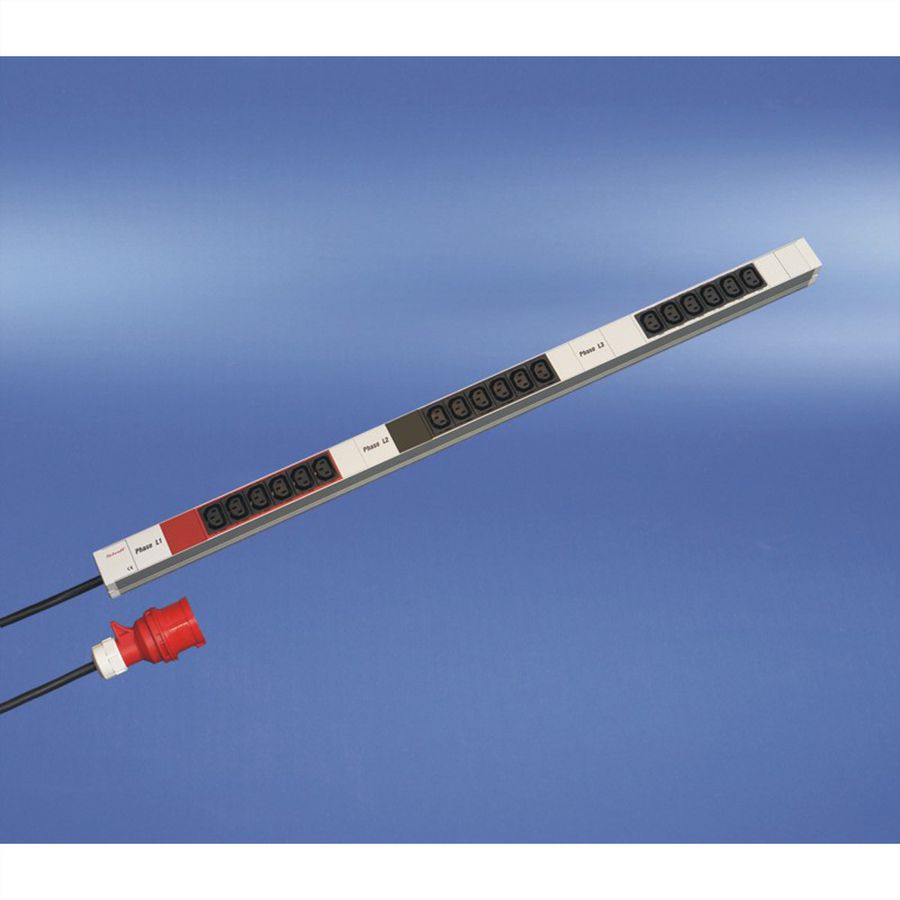 SCHROFF Socket Strip, IEC, 3-Phase, 16 A, IEC 60309 Plug, 18 x IEC C13