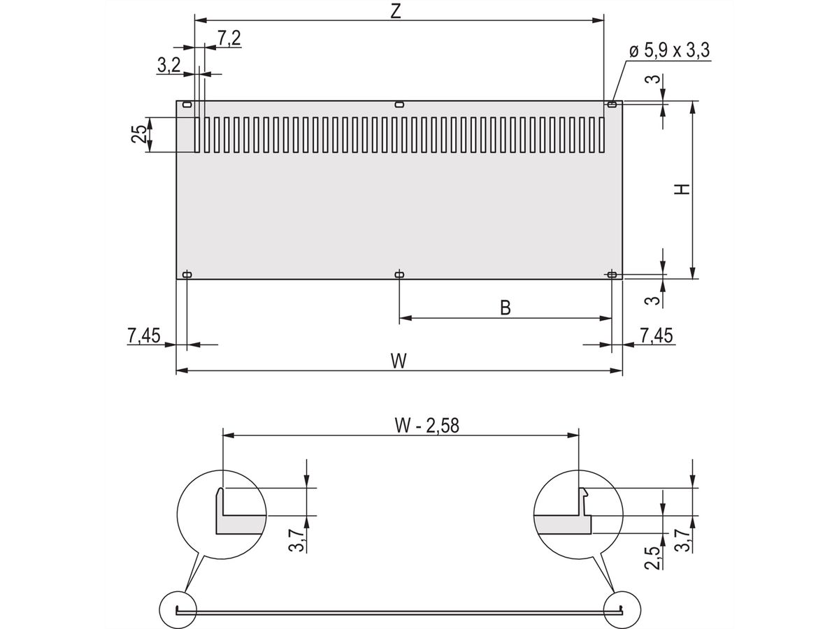 SCHROFF Achterpaneel voor RatiopacPRO/PropacPRO, geperforeerd, retrofit afscherming, textiel, 2 HE, 28 PK