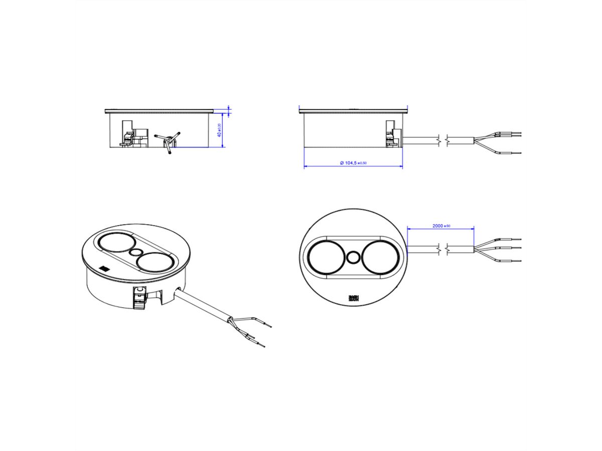 BACHMANN TWIST 2 1xUTE 1xUSB A/C 22W 2.0m AEH RAL9005 30GE round