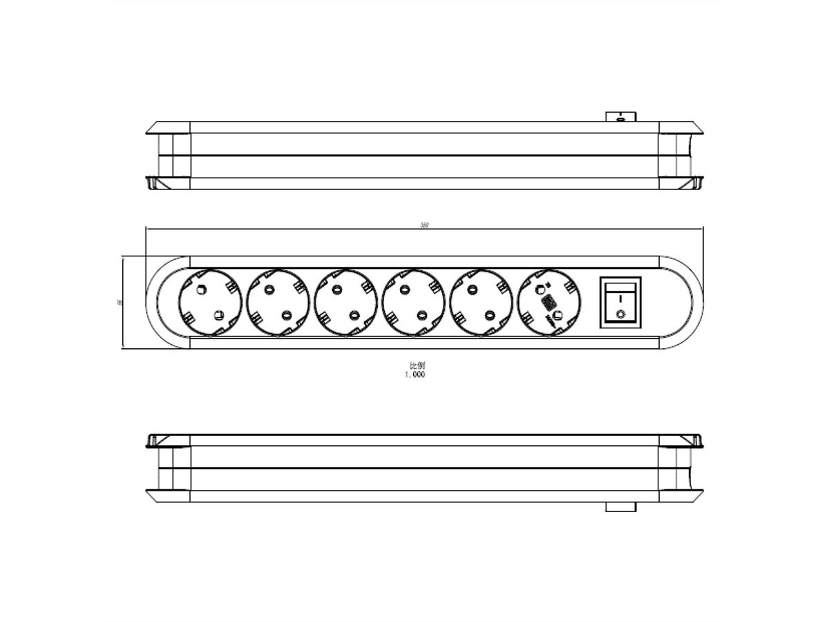 BACHMANN SMART socket strip 6x earthing contact, switch, black, 5 m