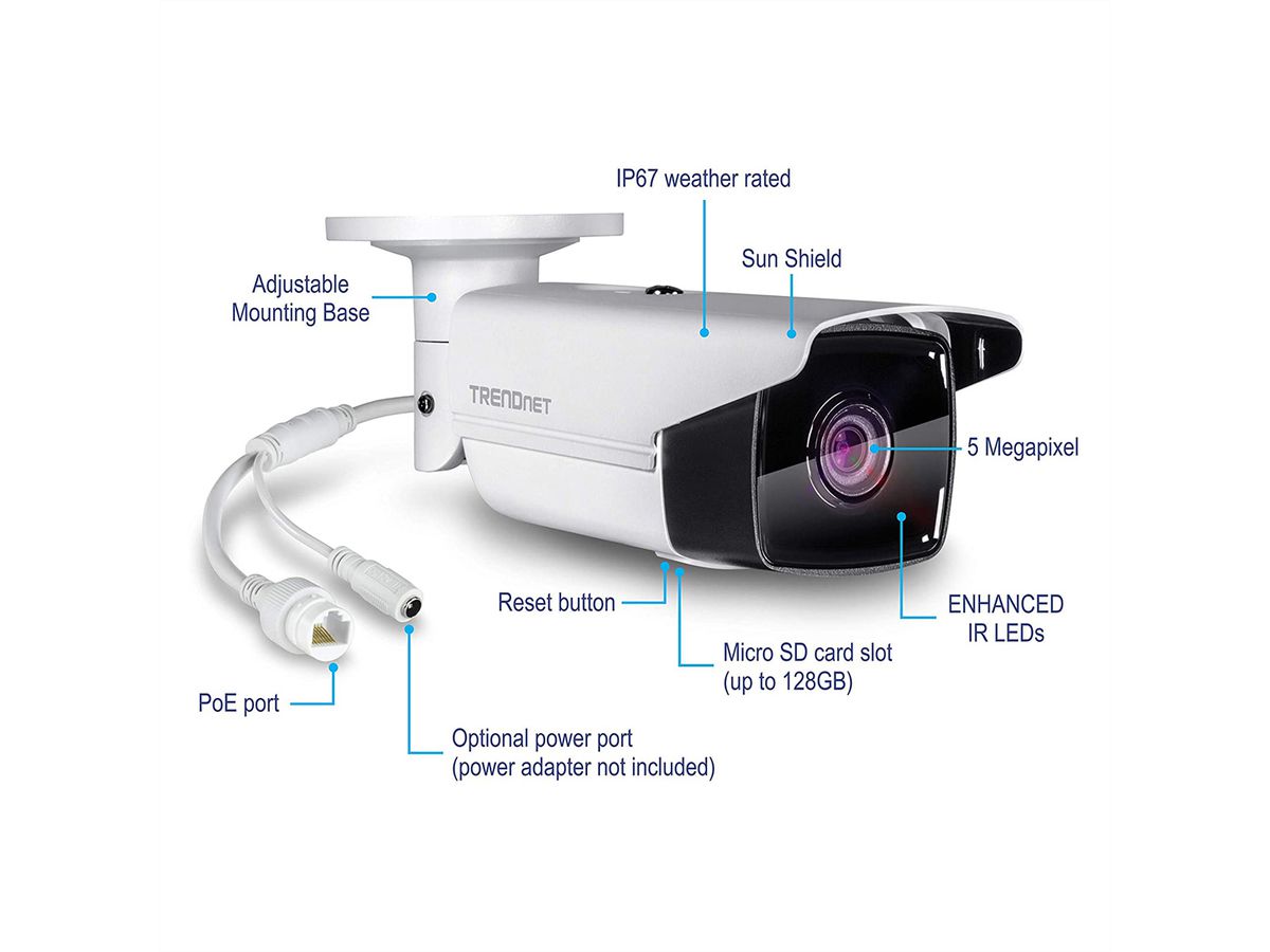 TRENDnet TV-IP1313PI, Bullet Kamera 5MP Indoor/Outdoor H.265 PoE Long Range IR