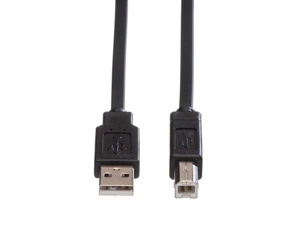 ROLINE USB 2.0 notebook platte kabel, type A-B, zwart, 0,8 m