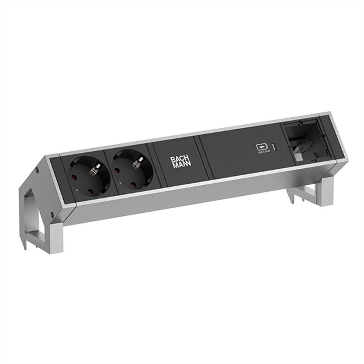 BACHMANN DESK2 2xbeschermend contact USB C, USB Lader 60W 1xABD 0,2m GST18 INOX