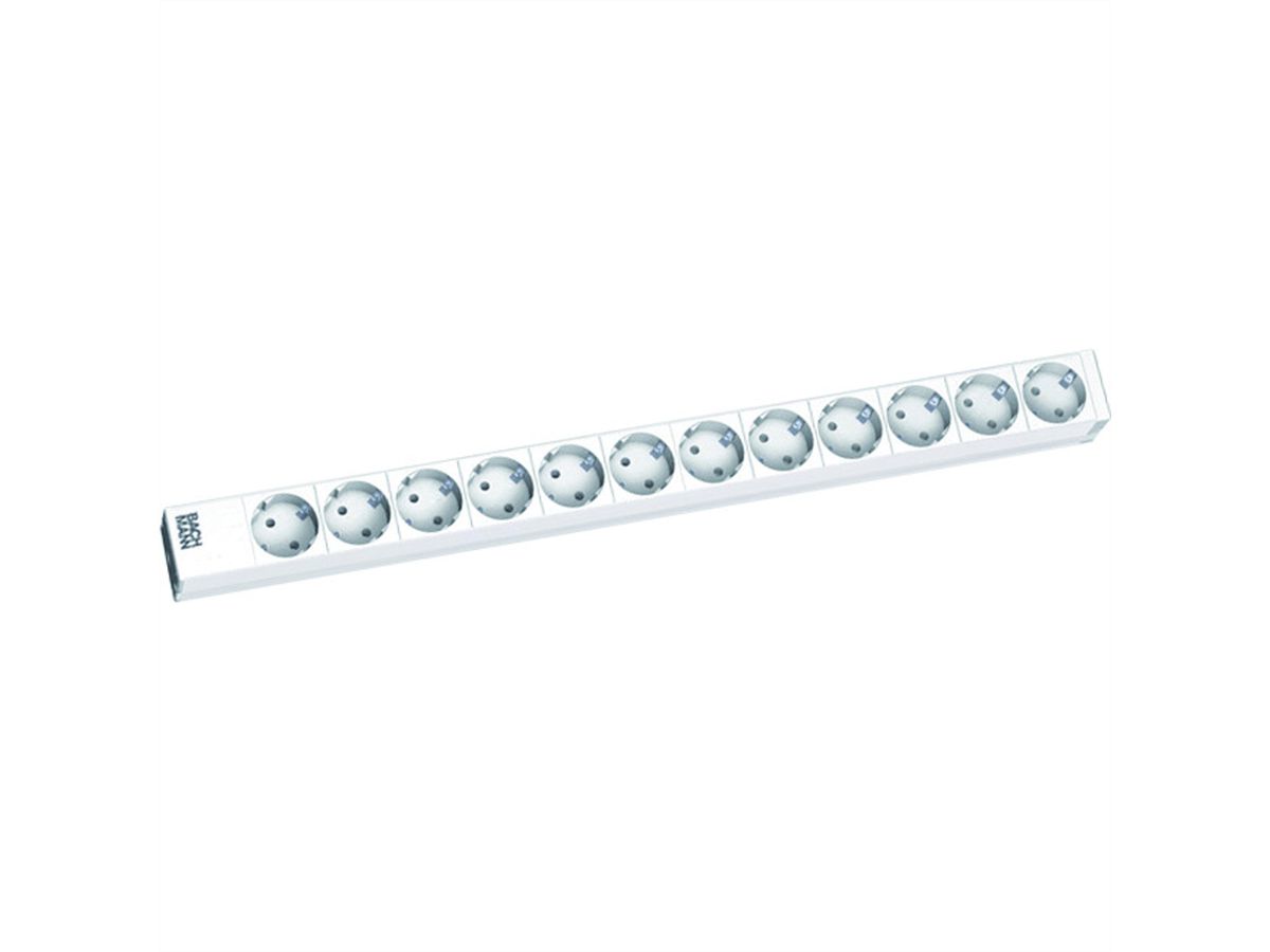 BACHMANN ALU 1U 12xCEE7/3 voeding 2,0m CEE7/7 565mm