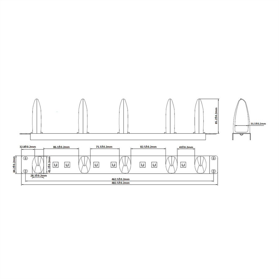 VALUE 19" Frontpaneel 1HE met 5 kabelogen, zwart