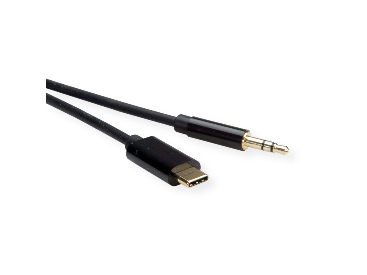 ROLINE Adapterkabel USB Type C - 3.5mm Audio, Male/Male, zwart, 0,8 m