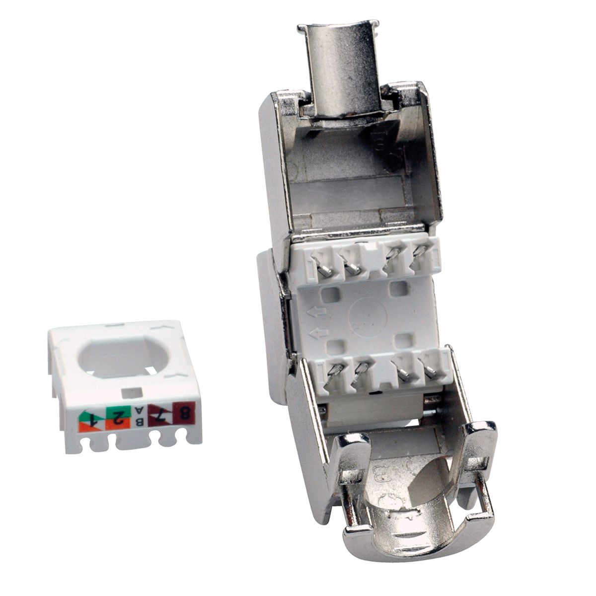 VALUE Cat.6A (Class EA) Keystone, RJ-45, afgeschermd, zilver, zonder gereedschap