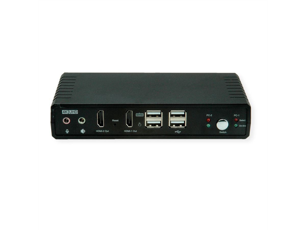 ROLINE KVM-audioswitch dual head HDMI 4K60, 1 gebruiker - 2 PC