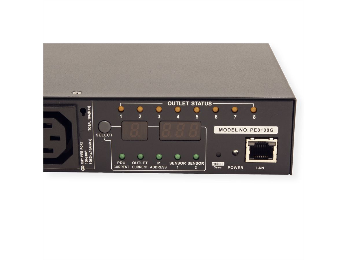 ATEN PE8108G IP-Fernschaltsteckdose, 8 Port, 1HE, 8xC13, 10A, Einzel-P.-Messung