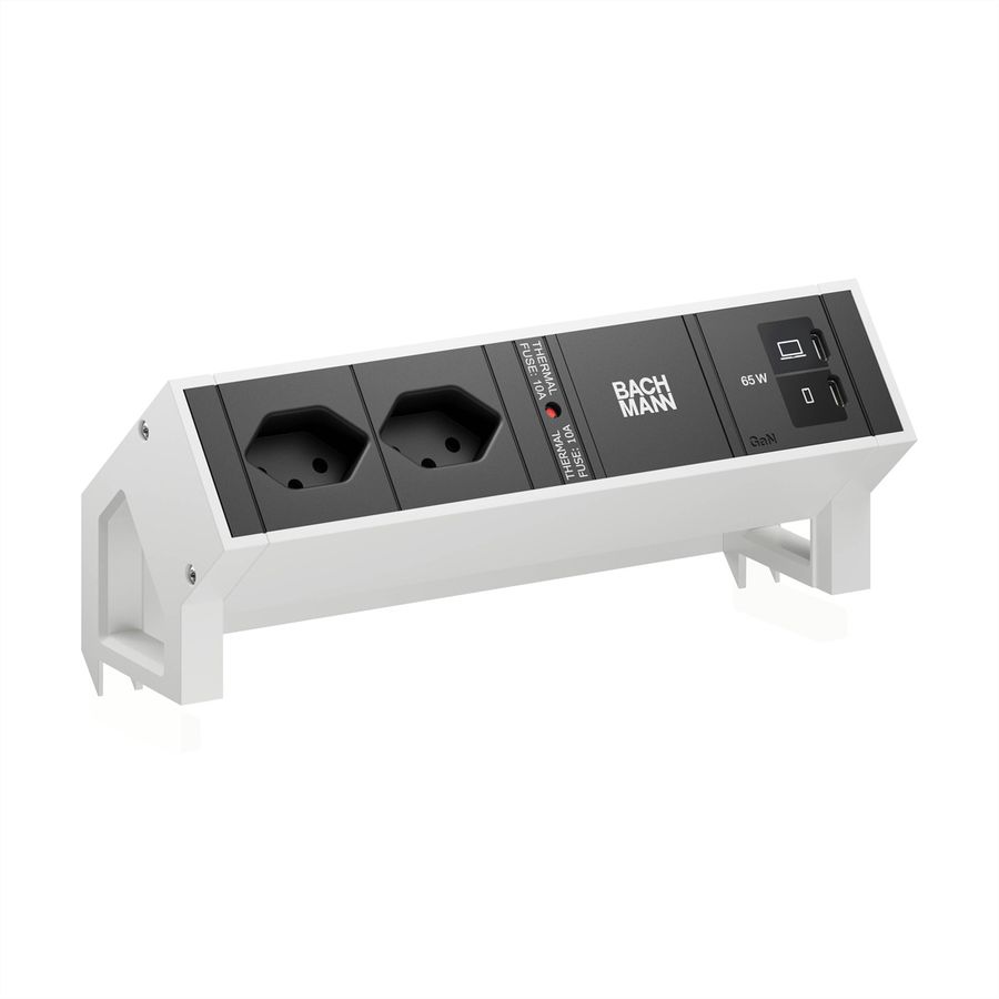 BACHMANN DESK2 2xCH 90° 1xUSB C/C 65W, L=0.2m RAL9010