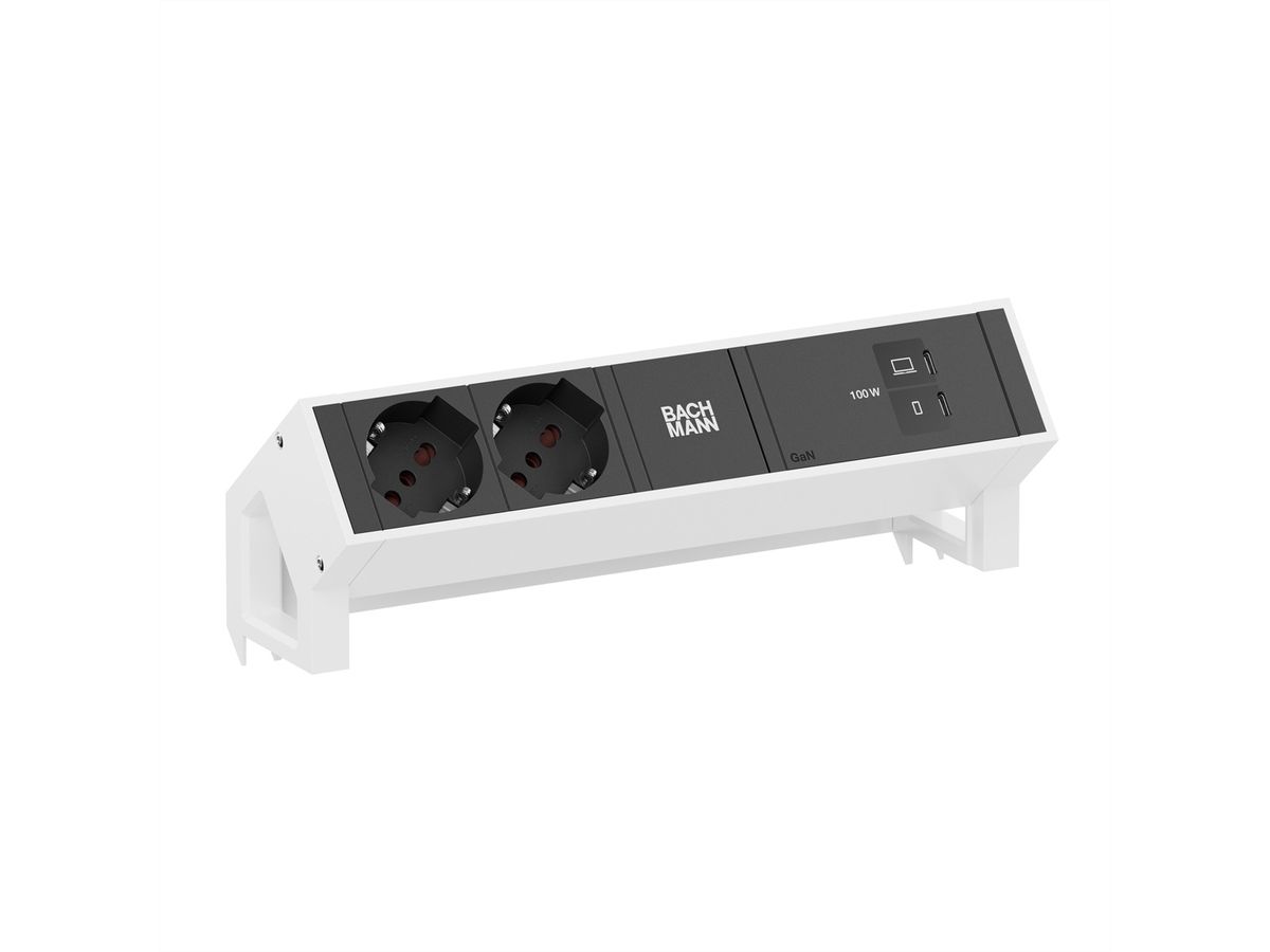 BACHMANN DESK2 2xP40 1xUSB C/C 100W, L=0.2m RAL9010