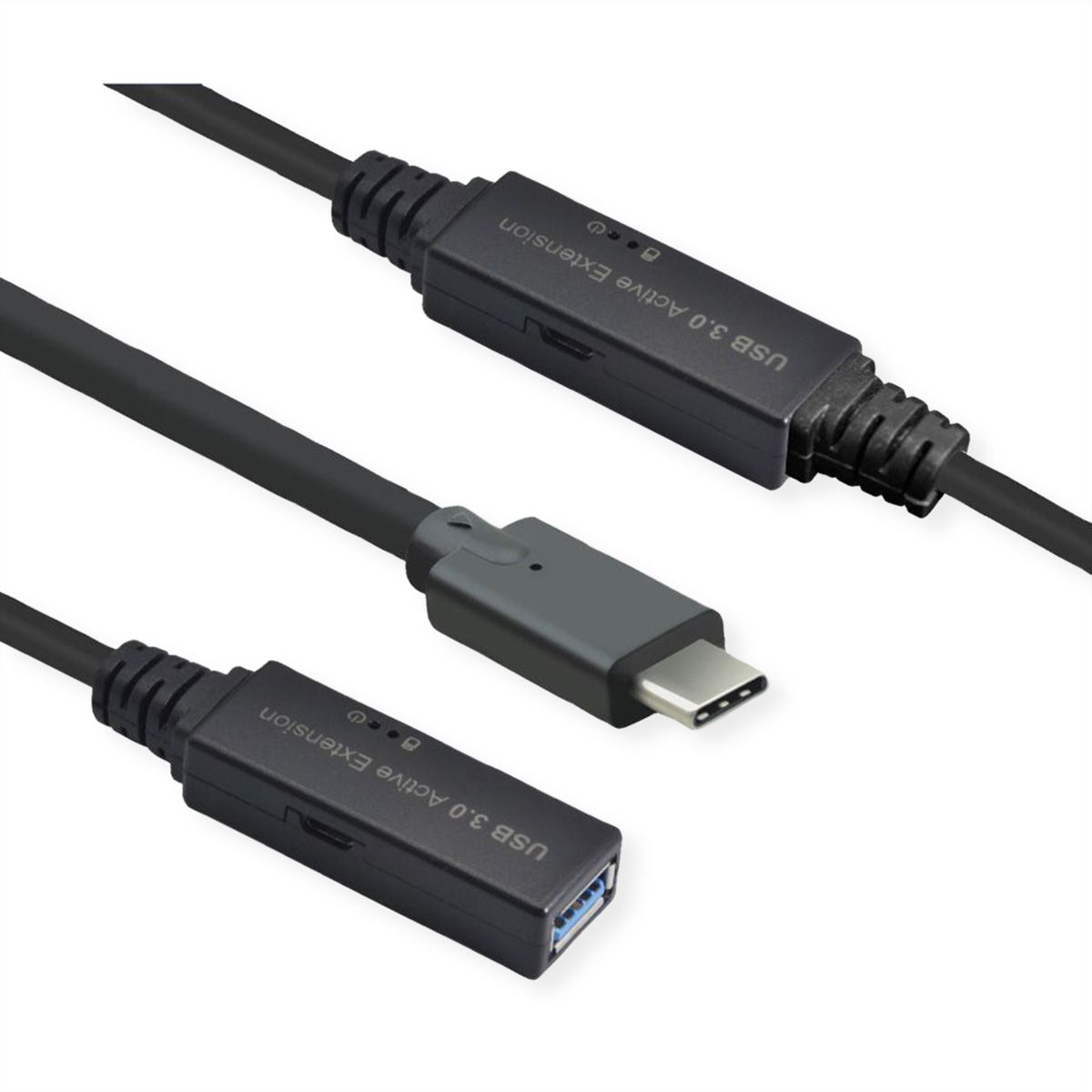 ROLINE USB 3.2 Gen 1 Actieve Repeater kabel, Type A - C, zwart, 10 m